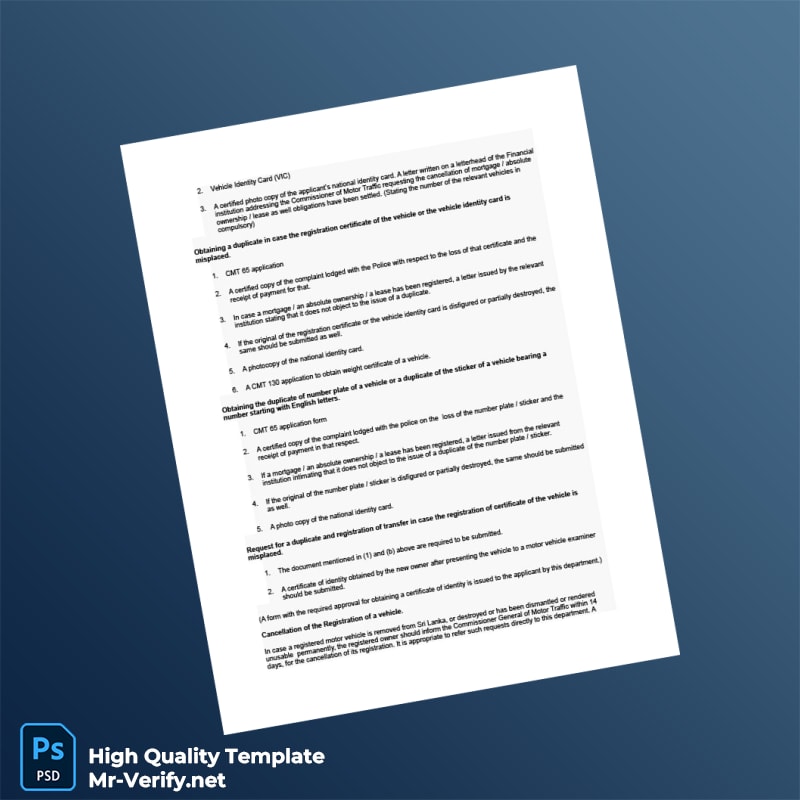 Sri Lanka Ministry of Transport Editable Vehicle Ownership Transfer Registration Template in Word and PDF formats page 4 Sri Lanka Ministry of Transport Editable Vehicle Ownership Transfer Registration Template in Word and PDF formats page 4