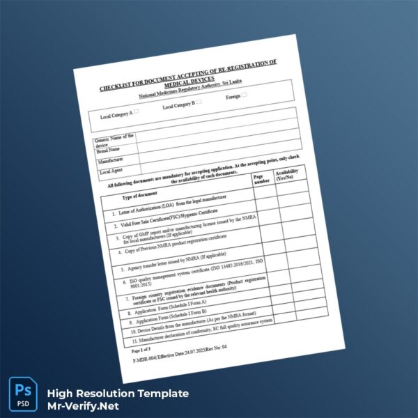Sri%20Lanka%20National%20Medicines%20Regulatory%20Authority%20Re-Registration%20Dossier%20Submission%20Checklist%20Template%20in%20Word%20and%20PDF%20formats Editable Sri Lanka National Medicines Regulatory Authority Re-Registration Dossier Submission Checklist Word and Pdf Template Preview - Mac Doc
