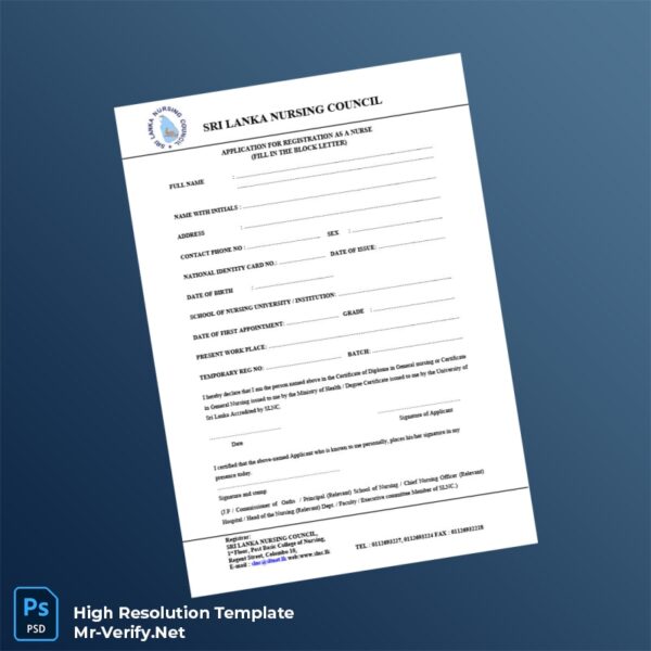 Editable Sri Lanka Nursing Council Registration Certificate Word and Pdf Template Preview - Mac Doc