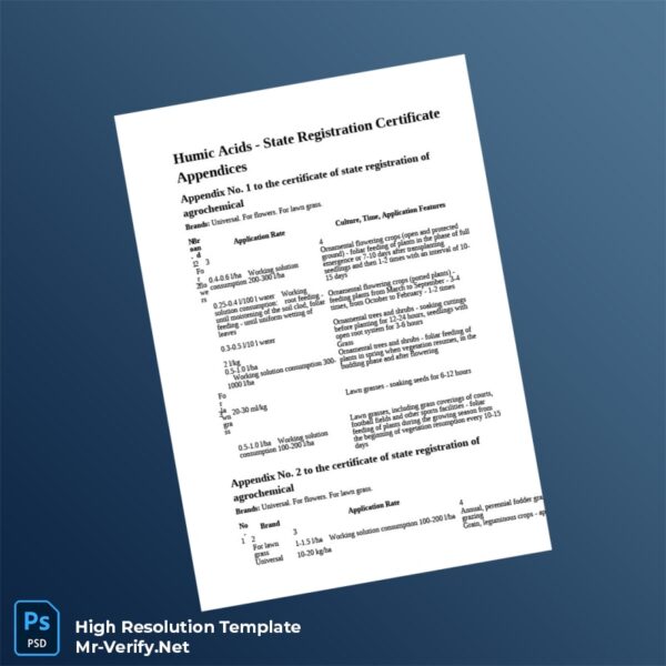 Editable State Registration Certificate for Humic Acids Agrochemical in Word and PDF formats Preview