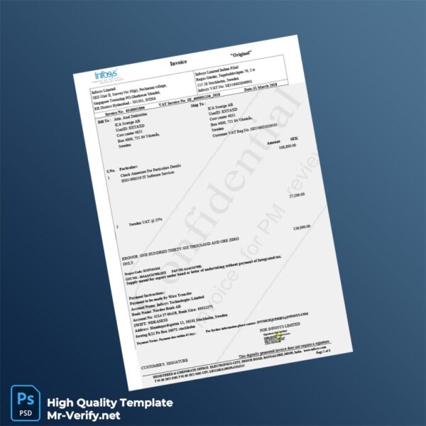 Sweden Infosys Limited Invoice Template in Word and PDF formats Sweden Infosys Limited Invoice Template in Word and PDF formats