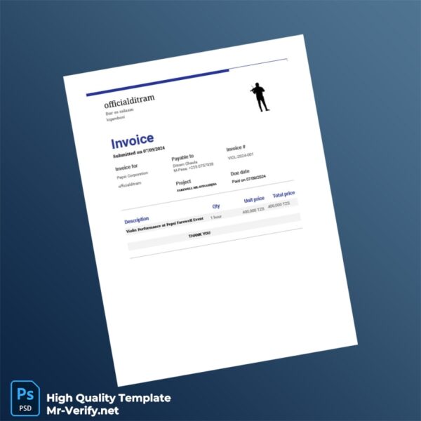 Tanzania Pepsi Corporation Invoice Template in Word and PDF formats