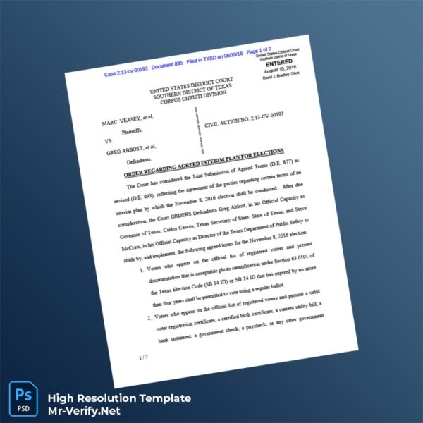 Editable Texas Election Interim Plan Order Voter ID Registration Certificate Word and Pdf Template Preview - Mac Doc