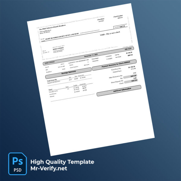 The PREP School of South Meadows pay stub word and pdf template