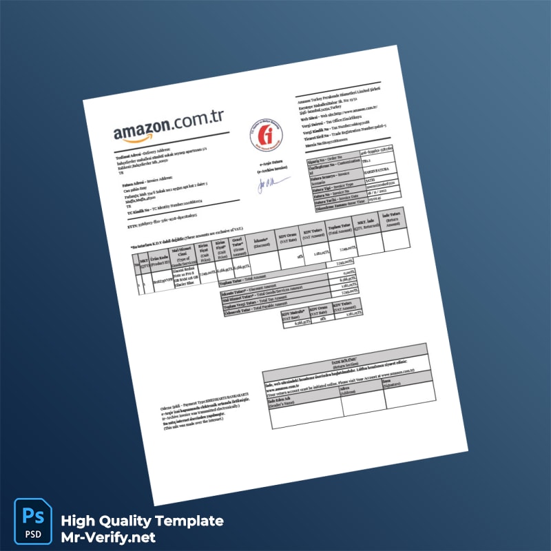 Turkey Amazon Invoice Template in Word and PDF formats Turkey Amazon Invoice Template in Word and PDF formats