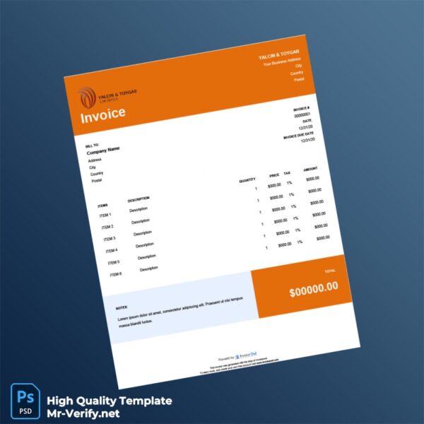Turkey Yalcin Toygar Invoice Template in Word and PDF formats