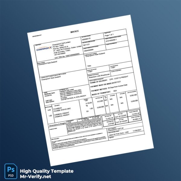 UAE ChampionX Gulf Ltd Invoice Template in Word and PDF formats UAE ChampionX Gulf Ltd Invoice Template in Word and PDF formats