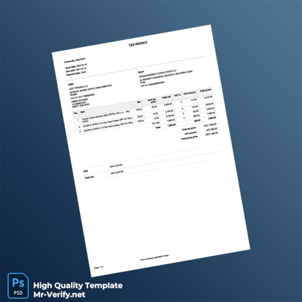 UAE Jaat Trading LLC Invoice Template in Word and PDF formats
