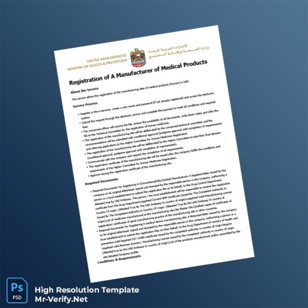 Editable UAE Ministry of Health and Prevention Business Registration Certificate Word and Pdf Template Preview - Mac Doc