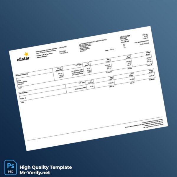 UK Allstar Solutions Limited Invoice Template in Word and PDF formats