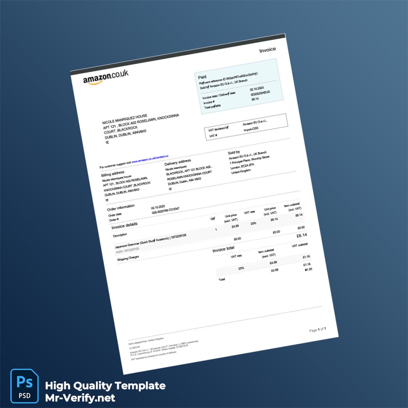 UK Amazon Invoice Template in Word and PDF formats page 2 UK Amazon Invoice Template in Word and PDF formats page 2