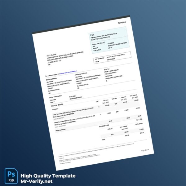 UK Amazon Services Europe S a r L Invoice Template in Word and PDF formats