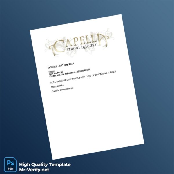 UK Capella String Quartet Invoice Template in Word and PDF formats UK Capella String Quartet Invoice Template in Word and PDF formats