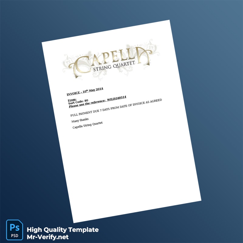 UK Capella String Quartet Invoice Template in Word and PDF formats UK Capella String Quartet Invoice Template in Word and PDF formats