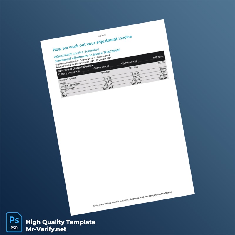 UK Castle Water Invoice Template in Word and PDF formats page 2 UK Castle Water Invoice Template in Word and PDF formats page 2