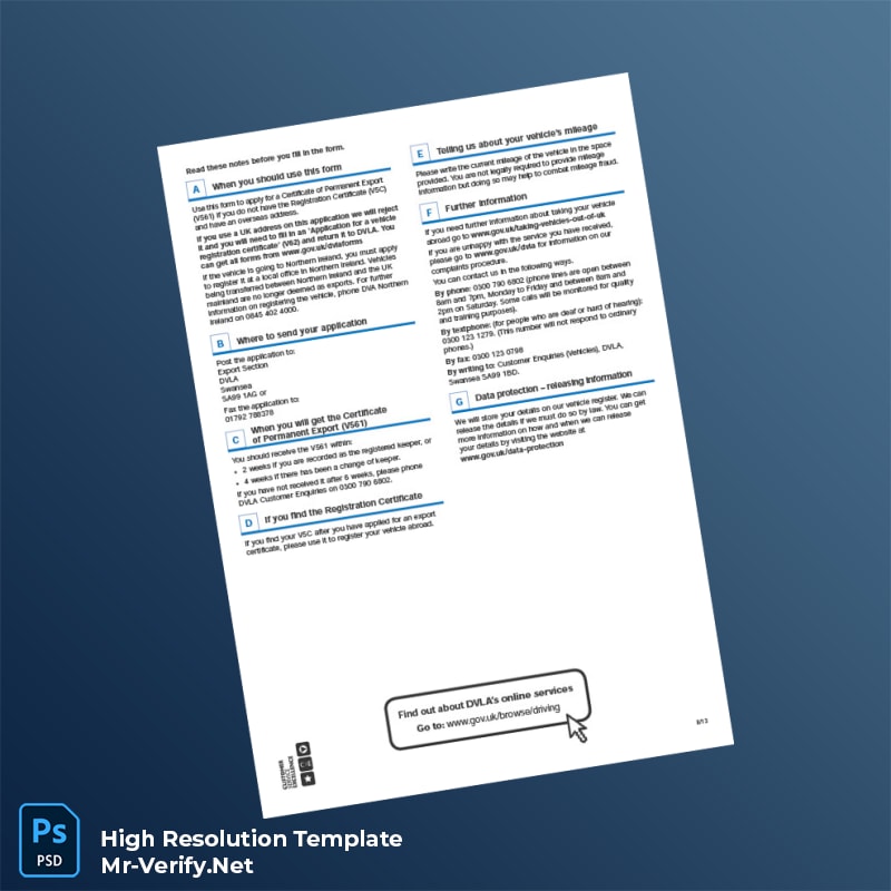 UK%20DVLA%20Certificate%20of%20Permanent%20Export%20Application%20Form%20V561%20Template%20in%20Word%20and%20PDF%20formats Editable UK DVLA Certificate of Permanent Export Application Form V561 Word and Pdf Template Preview - Mac Doc