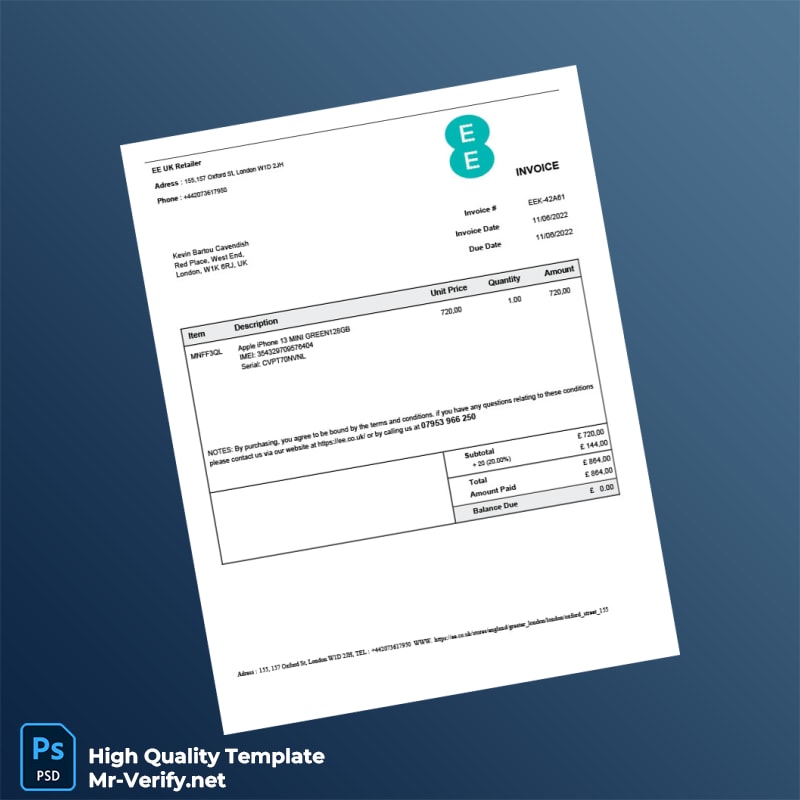 UK EE Invoice Template in Word and PDF formats UK EE Invoice Template in Word and PDF formats