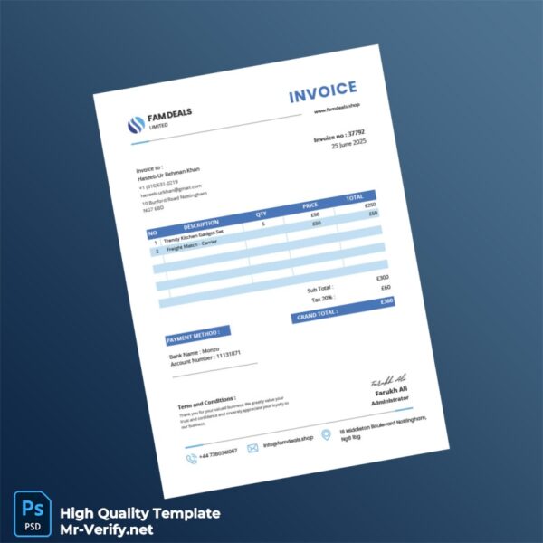 UK Famdeals Invoice Template in Word and PDF formats UK Famdeals Invoice Template in Word and PDF formats