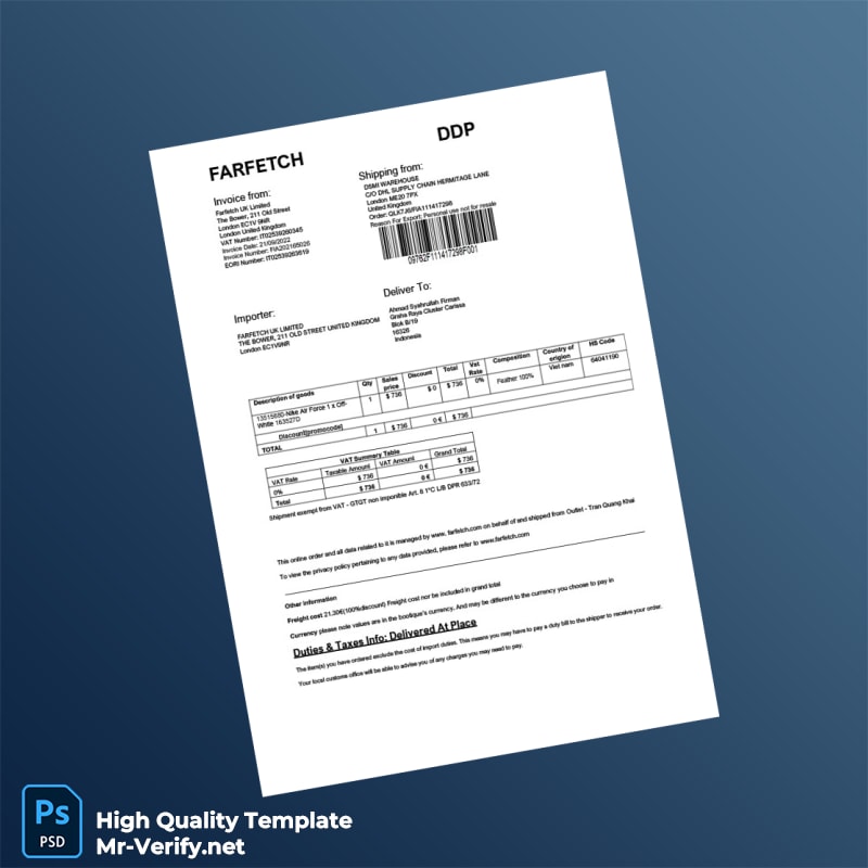 UK Farfetch Invoice Template in Word and PDF formats UK Farfetch Invoice Template in Word and PDF formats
