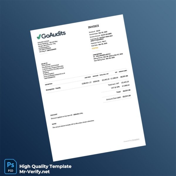 UK GoAudits Limited Invoice Template in Word and PDF formats