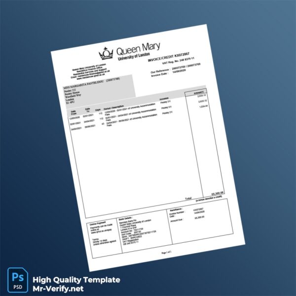 UK Queen Mary University of London Invoice Template in Word and PDF formats UK Queen Mary University of London Invoice Template in Word and PDF formats