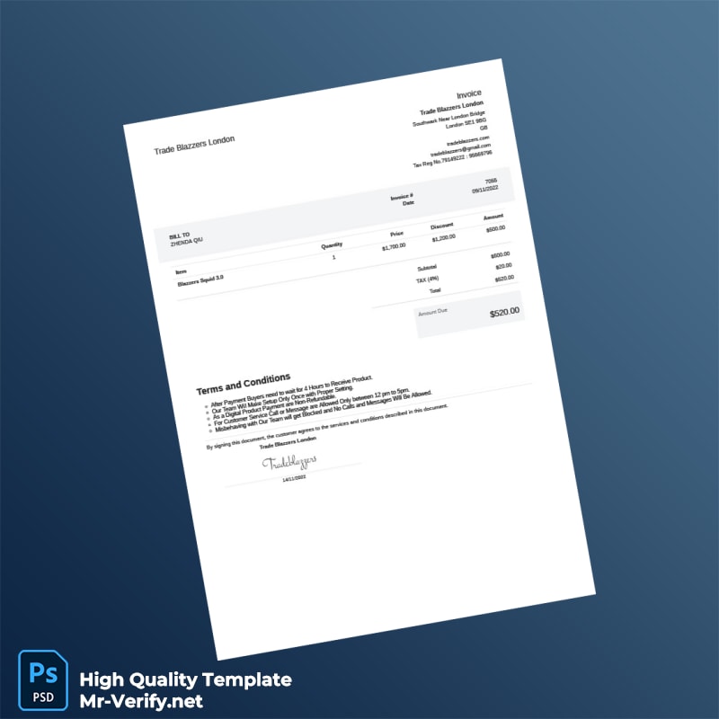 UK Trade Blazzers Invoice Template in Word and PDF formats UK Trade Blazzers Invoice Template in Word and PDF formats