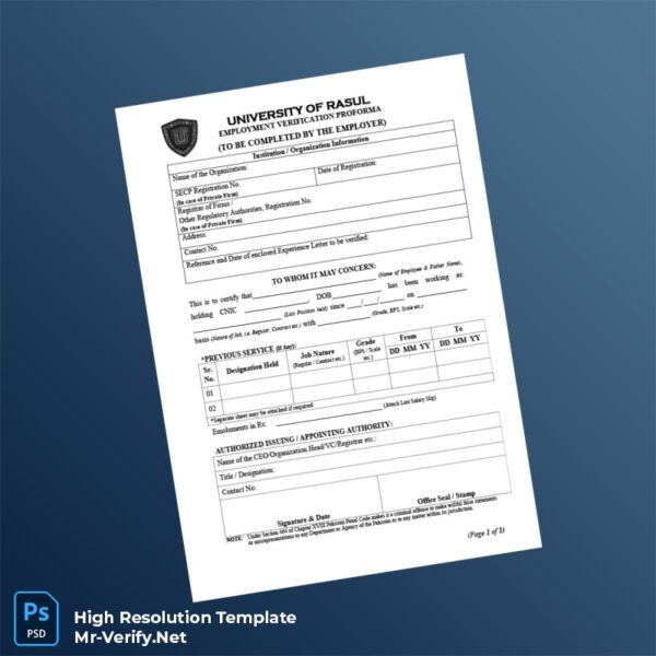 Editable UOR Employment Verification Letter Word and Pdf Template Preview - Mac Doc