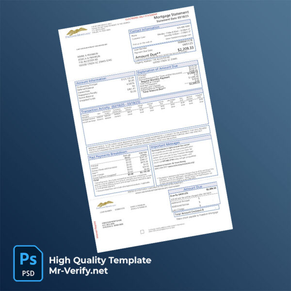 US Freedom Mortgage Editable Mortgage Statement Template in Word and PDF formats