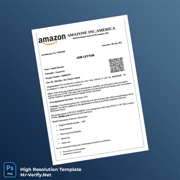 Editable USA Amazon Job Verification Letter Word and Pdf Template Preview - Mac Doc