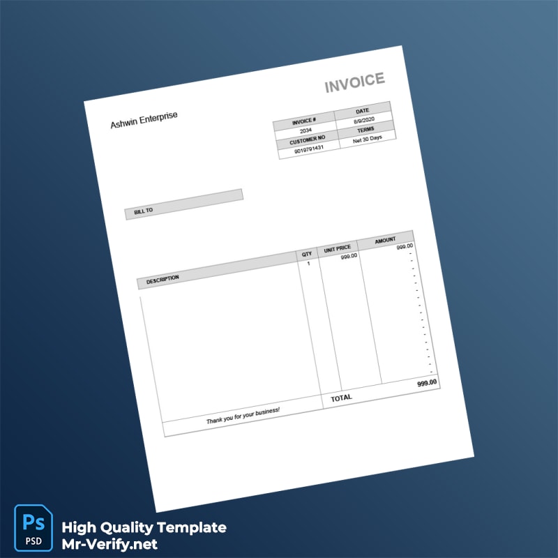 USA Ashwin Enterprise Invoice Template in Word and PDF formats USA Ashwin Enterprise Invoice Template in Word and PDF formats
