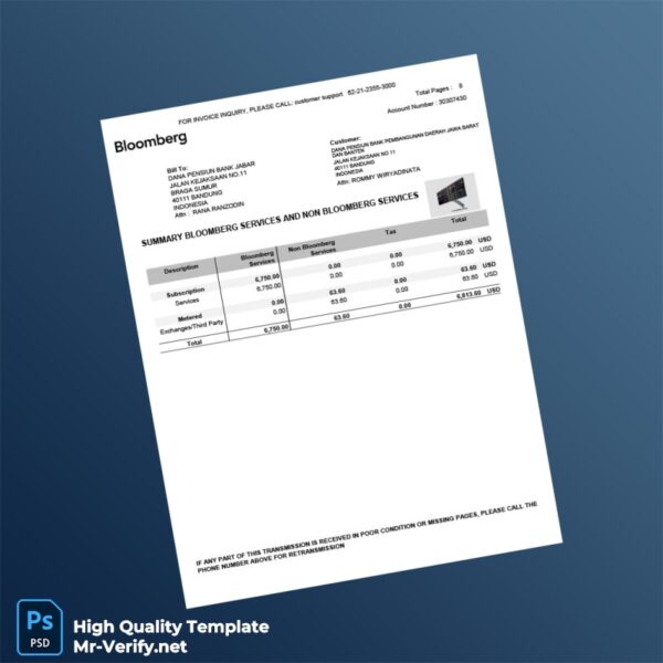 USA Bloomberg L P Invoice Template in Word and PDF formats