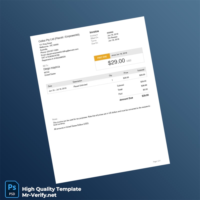 USA Ceiba Pty Ltd Invoice Template in Word and PDF formats USA Ceiba Pty Ltd Invoice Template in Word and PDF formats