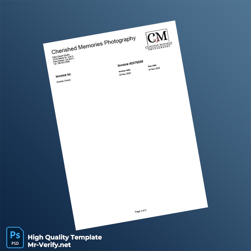 USA Cherished Memories Photography Invoice Template in Word and PDF formats page 2 USA Cherished Memories Photography Invoice Template in Word and PDF formats page 2