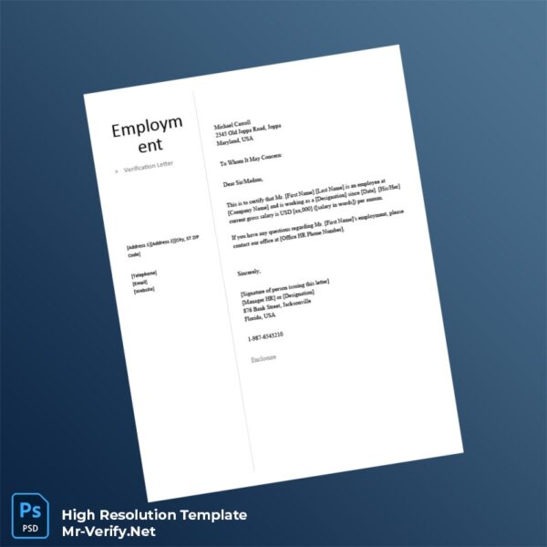 Editable USA Company Name Employment Verification Letter Word and Pdf Template Preview - Mac Doc