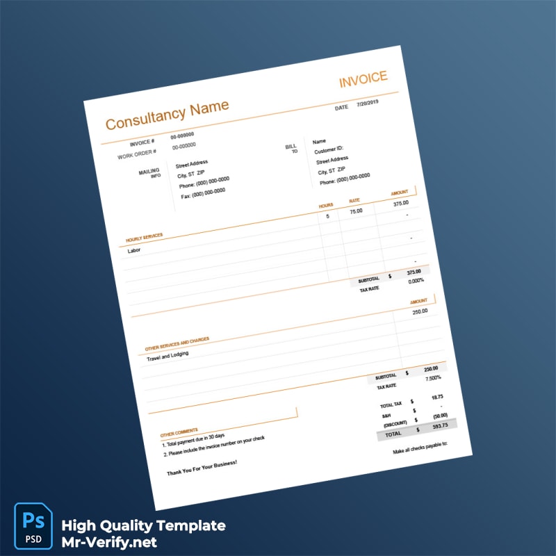 USA Consultant Invoice Template in Word and PDF formats USA Consultant Invoice Template in Word and PDF formats