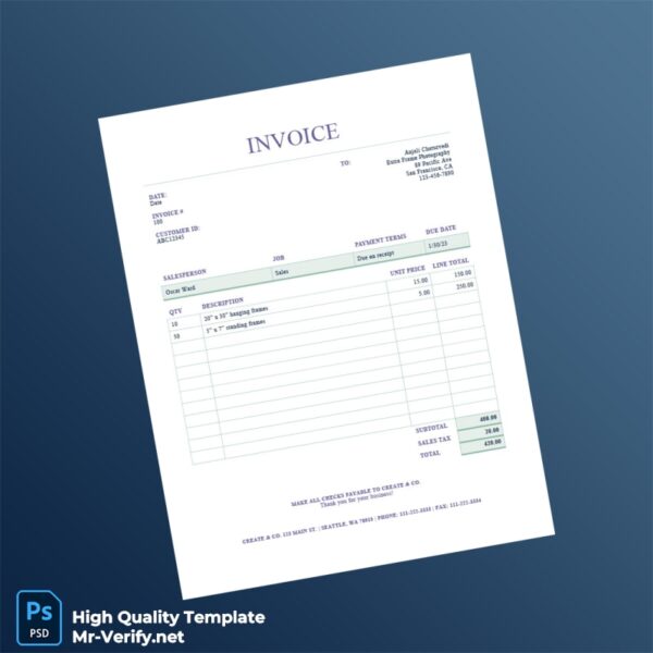 USA Create Co Invoice Template in Word and PDF formats