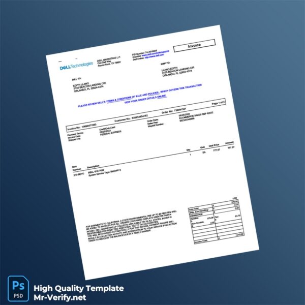 USA Dell Marketing L P Invoice Template in Word and PDF formats