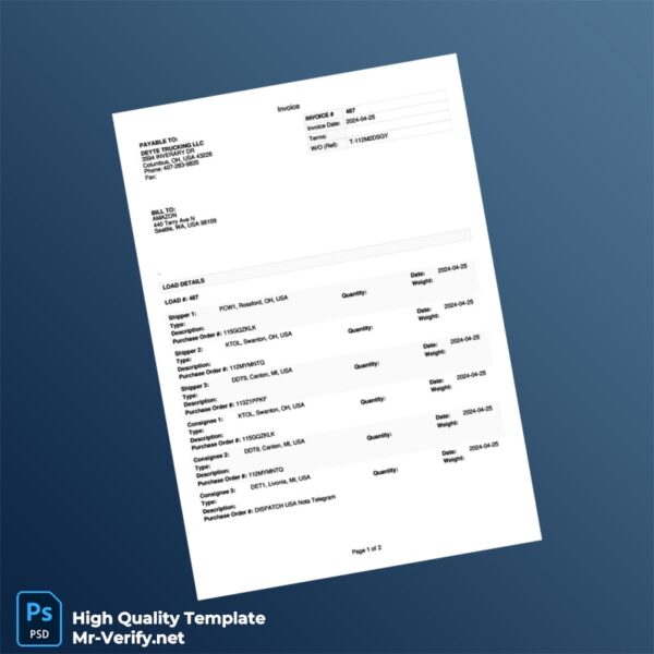 USA Deyte Trucking LLC Invoice Template in Word and PDF formats