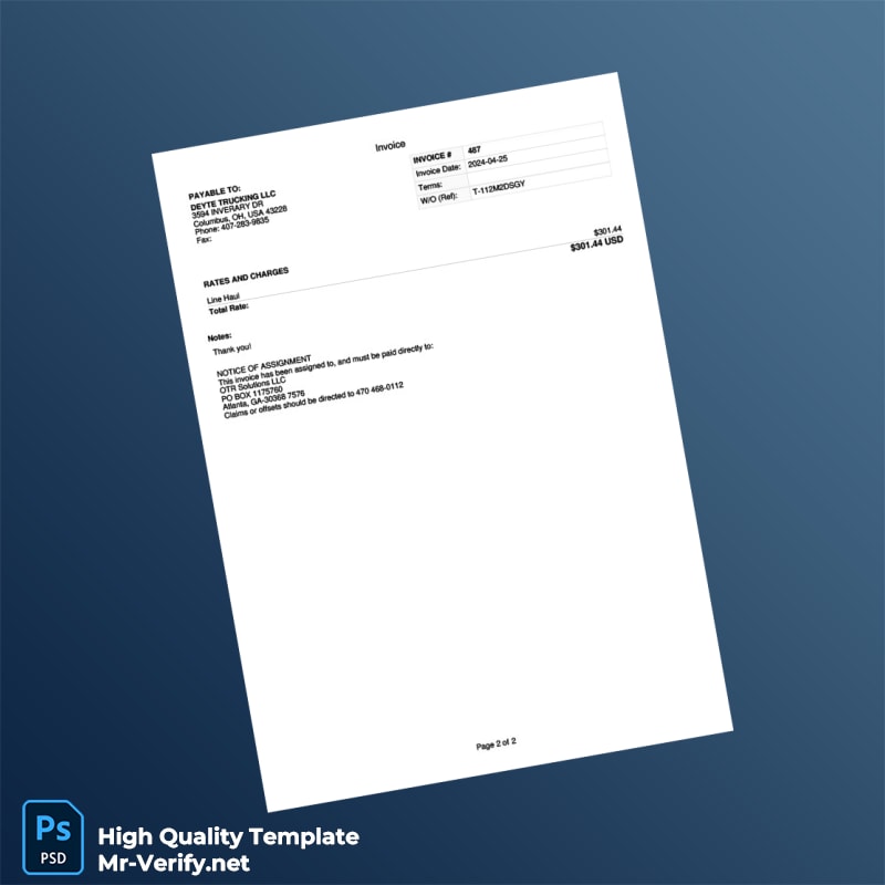 USA Deyte Trucking LLC Invoice Template in Word and PDF formats page 2 USA Deyte Trucking LLC Invoice Template in Word and PDF formats page 2
