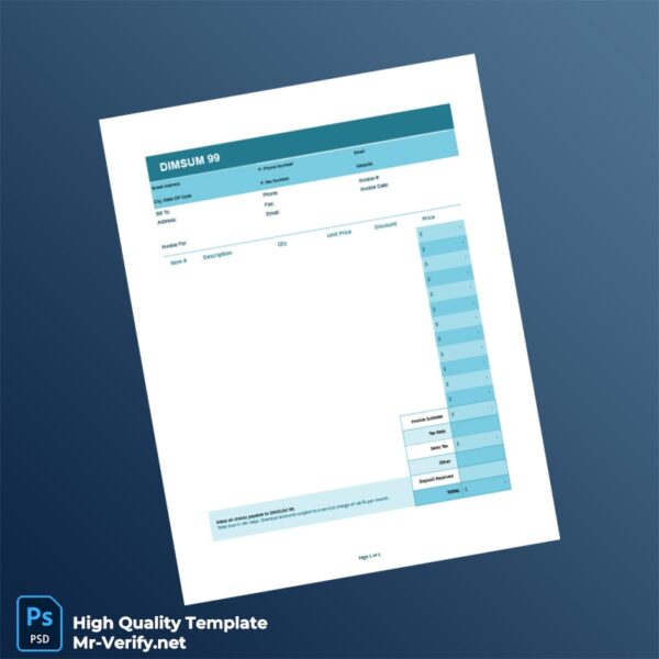 USA Dimsum 99 Invoice Template in Word and PDF formats