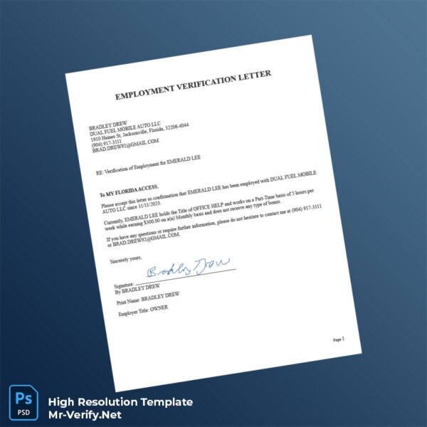 Editable USA Dual Fuel Mobile Auto LLC Employment Verification Letter Word and Pdf Template Preview - Mac Doc