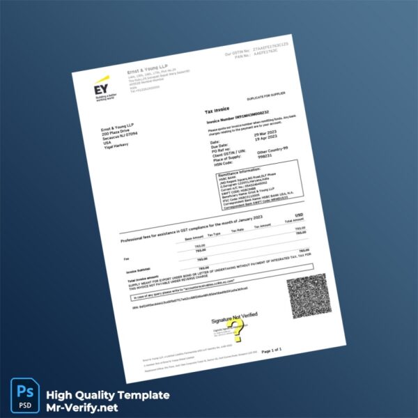 USA Ernst Young LLP Tax Invoice Template in Word and PDF formats USA Ernst Young LLP Tax Invoice Template in Word and PDF formats