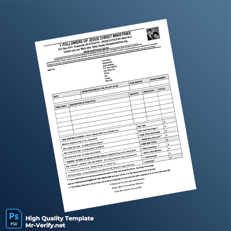 USA Followers of Jesus Christ Ministries Invoice Template in Word and PDF formats USA Followers of Jesus Christ Ministries Invoice Template in Word and PDF formats
