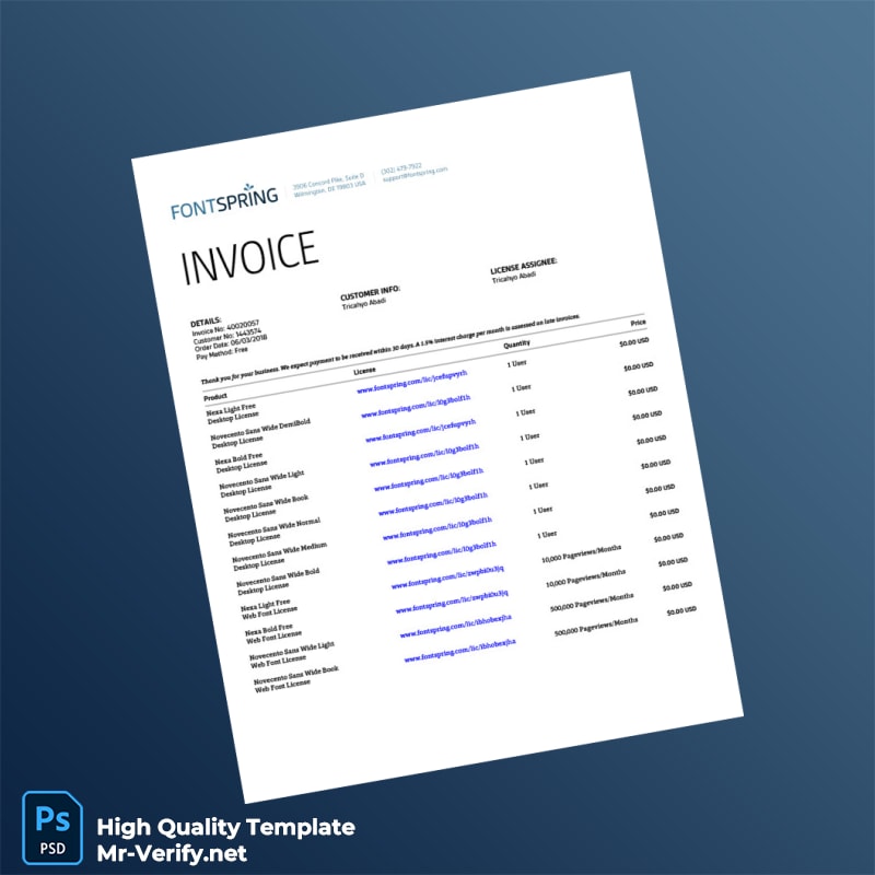USA Fontspring Invoice Template in Word and PDF formats USA Fontspring Invoice Template in Word and PDF formats