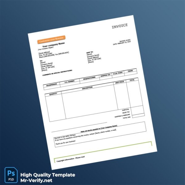 USA Hloom Invoice Template in Word and PDF formats