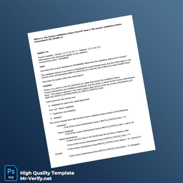 USA Invoice Validation Status Template in Word and PDF formats