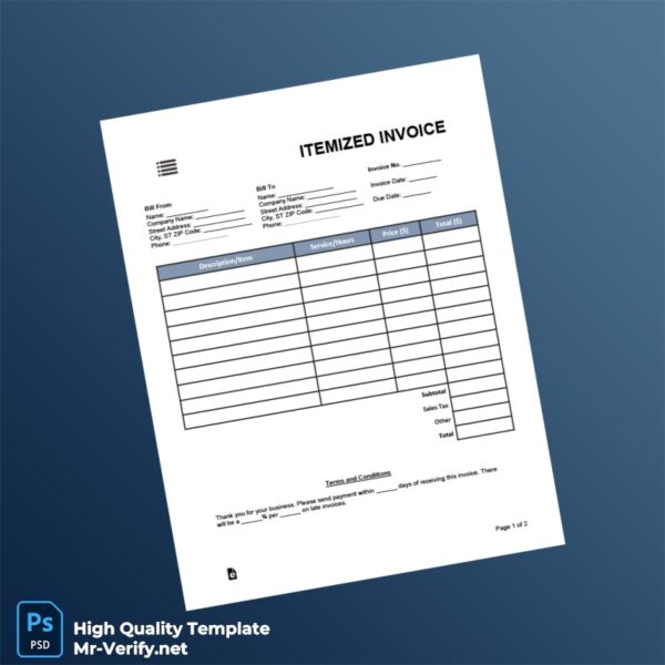 USA Itemized Invoice Template in Word and PDF formats USA Itemized Invoice Template in Word and PDF formats
