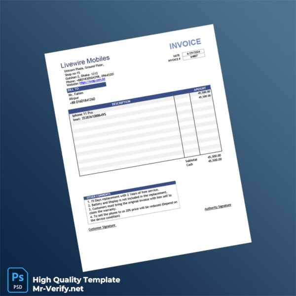 USA Livewire Mobiles Invoice Template in Word and PDF formats USA Livewire Mobiles Invoice Template in Word and PDF formats