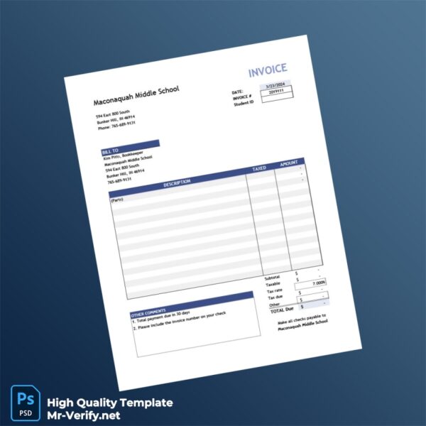 USA Maconaquah Middle School Invoice Template in Word and PDF formats
