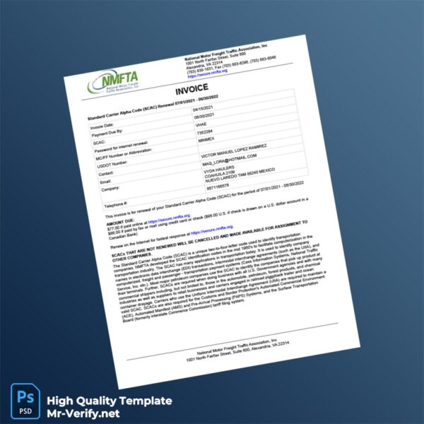 USA National Motor Freight Traffic Association Invoice Template in Word and PDF formats USA National Motor Freight Traffic Association Invoice Template in Word and PDF formats